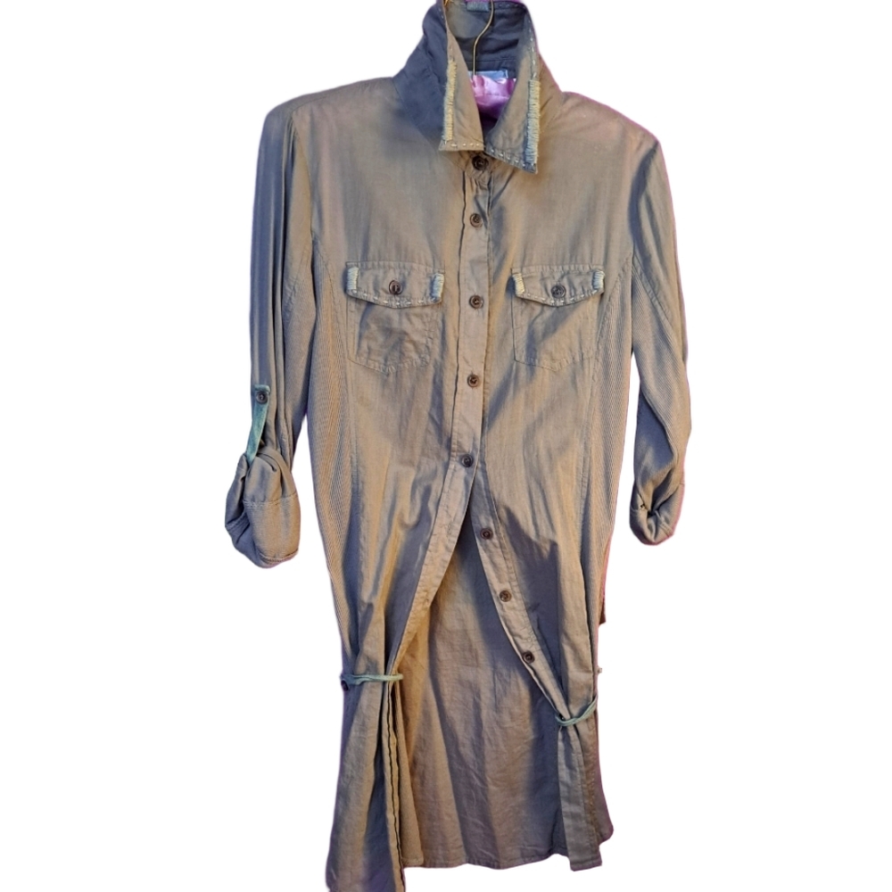 Miilla Army Green Long Sleeve Button Up Shirt Dress. Added Detail. Size Medium